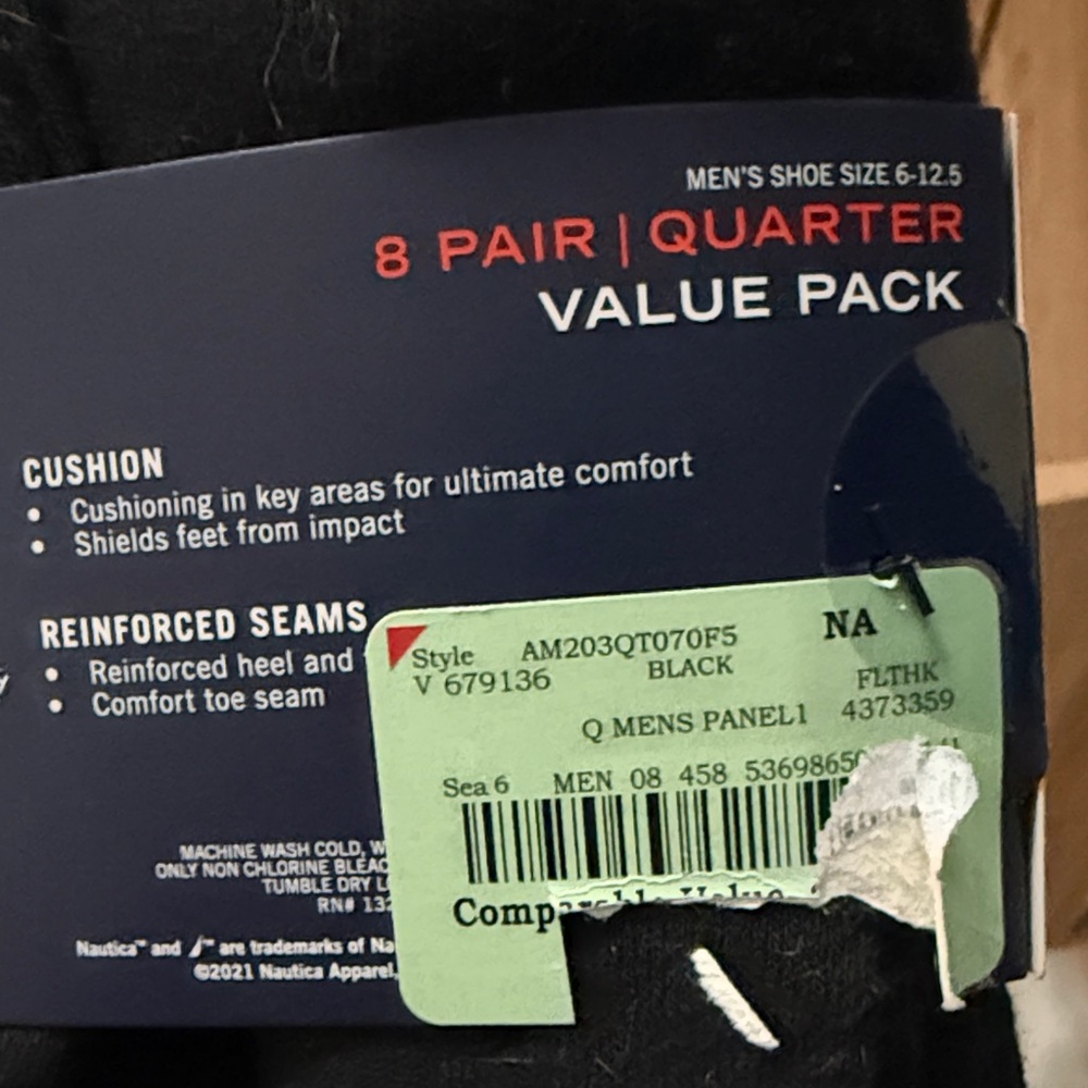 Nautica Men's Athletic Black Socks - 8 Pair Pack - Picture 2 of 3